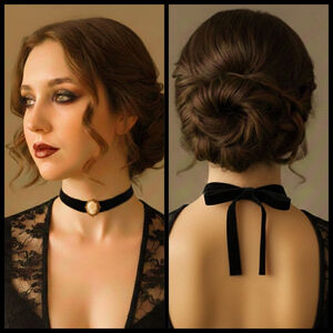 Vintage Shell Cameo Velvet Choker Necklace